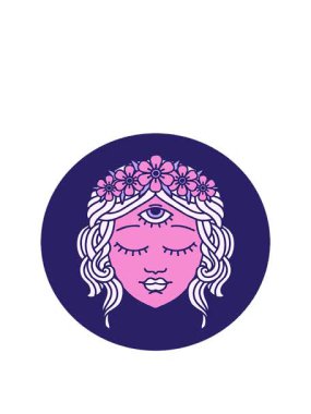 İkonik dövme şeklindeki kadın yüzünün üçüncü gözü ve çiçek tacının animasyonunu büyütüyor