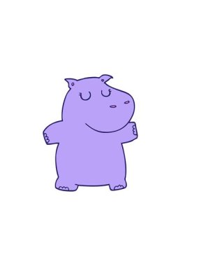 Bir su aygırının karikatür çiziminin yatay titreşimli animasyonu