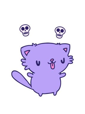 sevimli kawaii kedi çizgi filminin kafatası animasyonları.