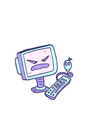 El çizimi çizgi film tarzı şeytani bilgisayarın animasyonunu genişletiyorum.