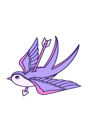 Okun deldiği bir kırlangıcın dövmesel görüntüsünün hareketli animasyonu