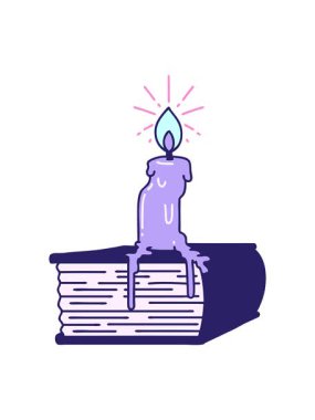 Kitap üzerinde eriyen geleneksel dövme tarzı bir mumun canlandırmasının ışık efekti