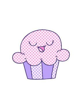 Dikkat çekici çizgi roman tarzı neşeli pasta animasyonu.