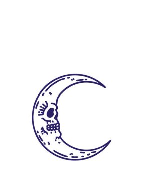 Kalk ve yüzdür dövmenin animasyonunu siyah çizgi şeklinde bir kafatası ay simgesi şeklinde