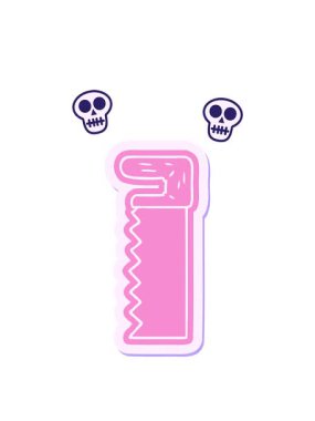 Bir metal testeresinin çizgi film çıkartmasının kafatası animasyonu.