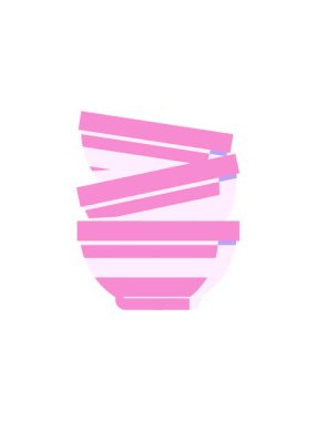 Bir yığın kasenin düz renkli çiziminin dikkat çekici animasyonu