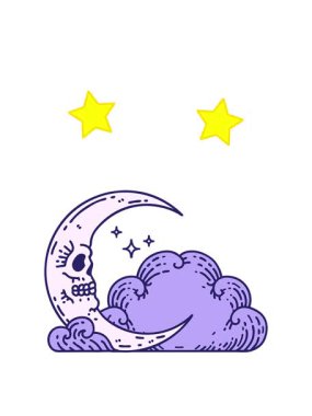 dönen yıldızlar kafatası şeklindeki hilal ve bulutların animasyonu