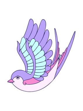 Dövmenin titreşimli animasyonu klasik bir kırlangıç stilinde.