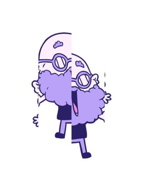 Çizgi film karakteri sakallı neşeli bir adamın bölme hareketi.