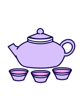 Japon çaydanlığının fincanlı neon ışığı animasyonu