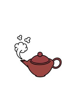 Japon çay illüstrasyonunun dumanı tüten sıcak çaydanlığının yatay titreşimli animasyonu