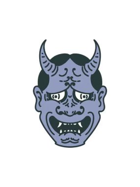 Japon tiyatro kabuki şeytan maskesinin dönen hareketli animasyonu