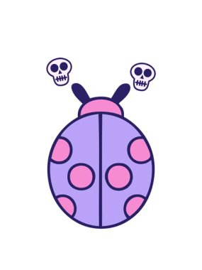 Bir uğur böceğinin sevimli çizgi filminin kafatası animasyonu.