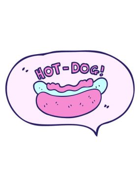El yazısıyla çizilmiş konuşma balonu karikatürü hotdog animasyonunu salla ve durdur