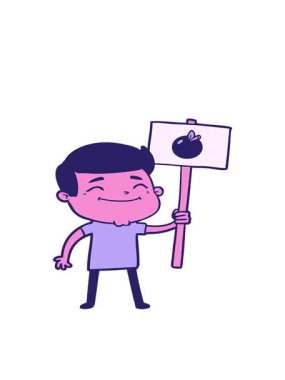 Elma pankartlı mutlu çizgi film adamının hareketli animasyonu