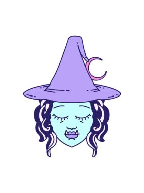 Retro Dövme Biçiminin efekt animasyonunu yarım ork cadı karakter yüzüyle renklendir