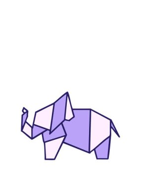 Japon katlanmış kağıt origami filinin animasyonunu genişletiyorum.