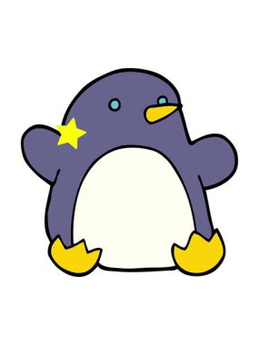 Parlayan yıldızlar çizgi film karalamalarının animasyonunu etkiler. Noel penguenleri.