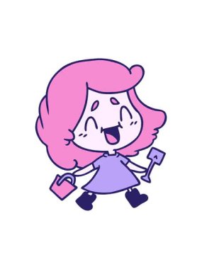 Kovası ve küreği olan sevimli kawai kızının serbest çizim hareketli animasyonu