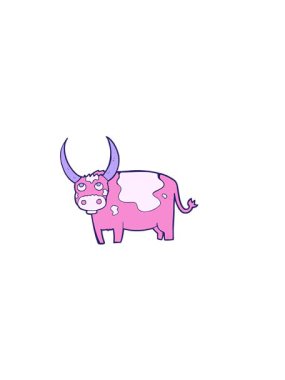 Çizgi film inek illüstrasyonunun yatay titreşimli animasyonu