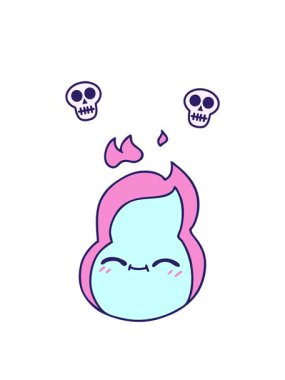 kafatası animasyonları çizerek sevimli kawaii alevinin karikatürünü çizdim.