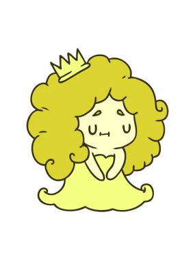 Güzel bir kawaii prensesinin çizgi film çiziminin renkli animasyonu.