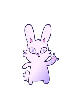 Sevimli vektör gradyan çizim çizgi film tavşanı el sallıyor.