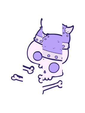 Kafatasının üzerine çizilmiş viking miğferinin bölünmüş hareket animasyonu