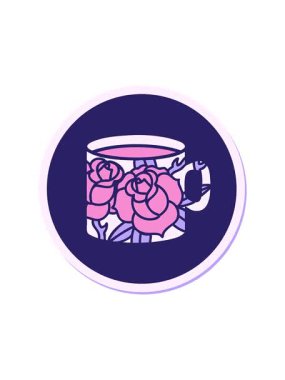 Geleneksel bir fincan ve çiçek stili olan dövme çıkartmasının hareketli animasyonu