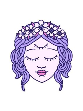 Dövme stili hareketli animasyon. Üçüncü gözlü kadın yüzü.