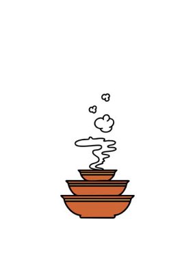 Japon buharlı yemek kaselerinin hareketli animasyonları.