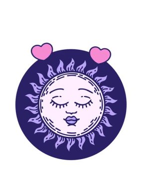 spinning hearts animation of iconic tattoo style of a sun