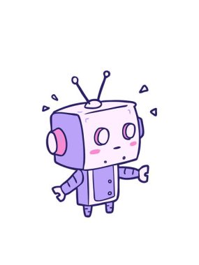 blinking radial lines animation of cute cartoon surprised robot