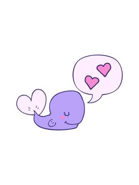 Dikkat çeken çizgi film balinası konuşma baloncuğuna aşık.