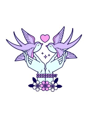 Neon ışıklı dövme animasyonu geleneksel elleri bağlı ve yutuyor.