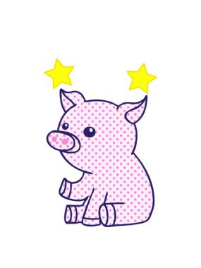 dönen yıldızlar çizgi roman tarzının animasyonu. Tuhaf çizgi film domuzu.