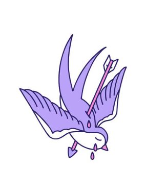 Bir kırlangıcın ağlayışının ikonik dövme şeklindeki görüntüsünün canlandırma efekti