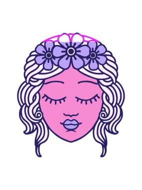 İkonik dövme stili bir kızın yüzünün animasyonunu canlandırır.