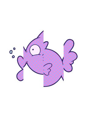 Karikatür balık karakterinin bölünen hareketi