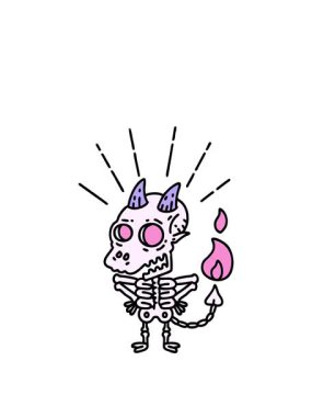 Geleneksel dövme stili iskelet iblis karakterinin canlandırmasını genişletiyorum.