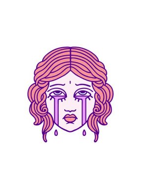 Dövmenin canlandırma etkisi geleneksel kadın yüzü tarzında parlak bir renkle ağlıyor.