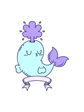 Dövme stili kıvrımlı hareket animasyonu Mutlu fışkırtan balina karakteri