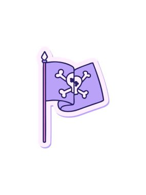 radioactive glowing animation of sticker of tattoo in traditional style of a pirate flag