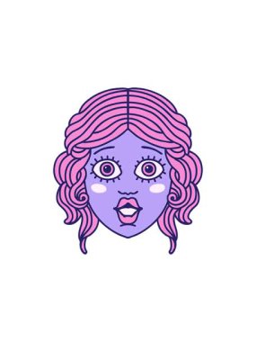 Kadın yüzünün ikonik dövme şeklinin canlandırma etkisi