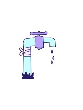 Çizgi film eski su musluğunun yatay titreşimli animasyonu