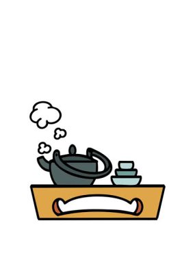 Japon çayının animasyonunu ahşap tepside sergiliyor.