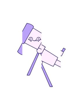 Bir teleskopun sevimli bir çizgi filminin bölünmüş hareket animasyonu