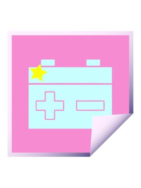 Parlayan yıldızlar, araba aküsünün kare soyulmuş çıkartma karikatürünü canlandırır.