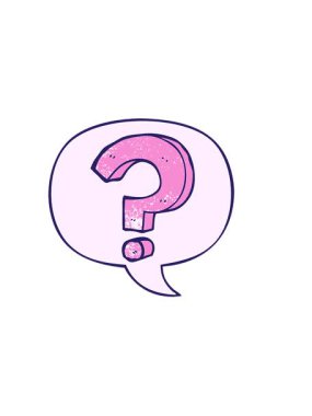 Çizgi film soru işaretinin yatay olarak titreşen animasyonu konuşma baloncuğu ile retro doku biçiminde