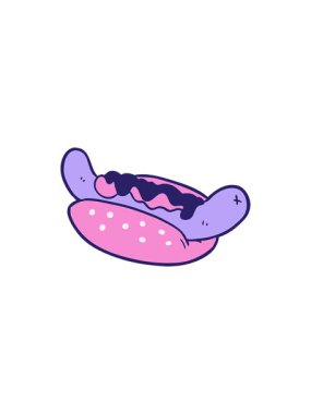 Karikatür canlandırması. Lezzetli taze sosisli sandviç.